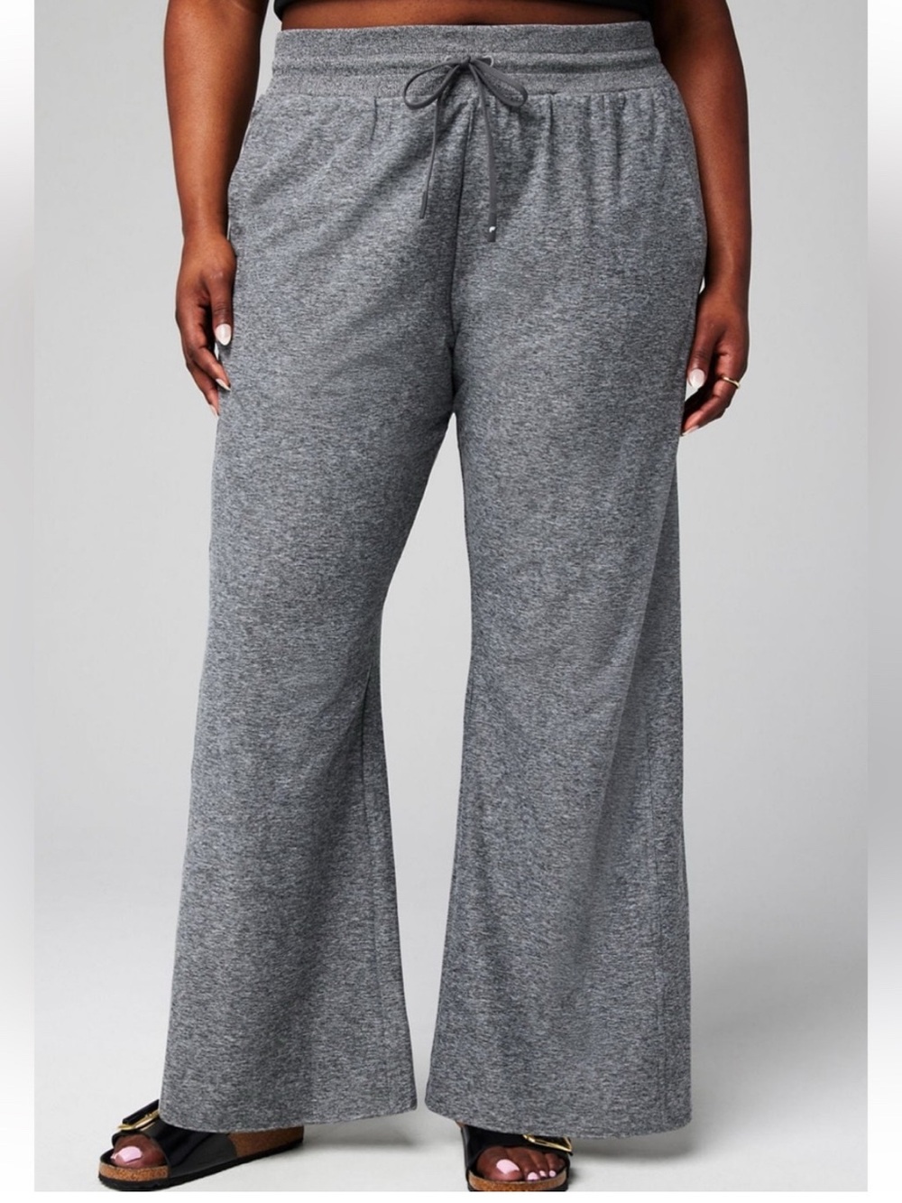 Fabletics CLOUD JERSEY Charcoal Gray Wide-Leg Lounge Pants with Drawstring Waist